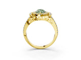 Yellow gold Fancy Green Marquise  Cut Double Halo Diamond Engagement Ring with Pave Band and Four-Prong Setting 3
