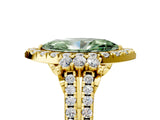 Yellow gold Fancy Green Marquise  Cut Double Halo Diamond Engagement Ring with Pave Band and Four-Prong Setting 5