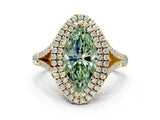 Yellow gold Fancy Green Marquise  Cut Double Halo Split Shank Diamond Ring with Prong Setting_49