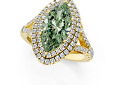 Yellow gold Fancy Green Marquise  Cut Double Halo Split Shank Diamond Ring with Prong Setting_50