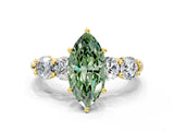 Yellow gold Fancy Green Marquise  Cut Five-Stone Prong Set Diamond Ring with Classic Band_32