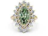 Yellow gold Fancy Green Marquise Cut Halo Cluster Diamond Ring with Pave Band and Four-Prong Setting_12