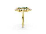 Yellow gold Fancy Green Marquise Cut Halo Cluster Diamond Ring with Pave Band and Four-Prong Setting_14