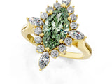Yellow gold Fancy Green Marquise Cut Halo Diamond Cluster Ring with Marquise and Round Stones on a White Gold Band with Prong Setting_1