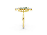 Yellow gold Fancy Green Marquise Cut Halo Diamond Cluster Ring with Marquise and Round Stones on a White Gold Band with Prong Setting_2