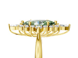 Yellow gold Fancy Green Marquise Cut Halo Diamond Cluster Ring with Marquise and Round Stones on a White Gold Band with Prong Setting_5