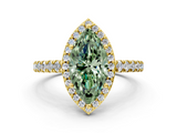 Yellow gold Fancy Green Marquise  Cut Halo Diamond Engagement Ring with Pave Band and Four-Prong Setting_44