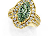 Yellow gold Fancy Green Marquise Cut Halo Diamond Engagement Ring with Pave Split Shank and Four-Prong Setting_1