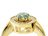 Yellow gold Fancy Green Marquise Cut Halo Diamond Engagement Ring with Pave Split Shank and Four-Prong Setting_4