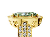 Yellow gold Fancy Green Marquise Cut Halo Diamond Engagement Ring with Pave Split Shank and Four-Prong Setting_5
