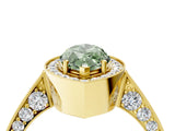 Yellow gold Fancy Green Marquise Cut Halo Diamond Engagement Ring with Split Shank Band and Four-Prong Setting_4
