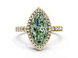 Yellow gold Fancy Green Marquise Cut Halo Diamond Pave Band with Prong Setting