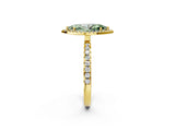 Yellow gold Fancy Green Marquise Cut Halo Diamond Pave Band with Prong Setting_2