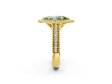 Yellow gold Fancy Green Marquise Cut Halo Diamond Ring with Beaded Split Shank and Four-Prong Setting_2