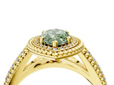 Yellow gold Fancy Green Marquise Cut Halo Diamond Ring with Beaded Split Shank and Four-Prong Setting_4