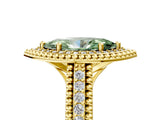 Yellow gold Fancy Green Marquise Cut Halo Diamond Ring with Beaded Split Shank and Four-Prong Setting_5