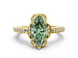 Yellow gold Fancy Green Marquise  Cut Halo Diamond Ring with Channel Set Band and Four-Prong Setting_32