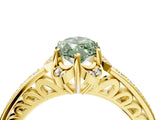 Yellow gold Fancy Green Marquise  Cut Halo Diamond Ring with Channel Set Band and Four-Prong Setting_36