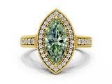 Yellow gold Fancy Green Marquise  Cut Halo Diamond Ring with Pavé Band and Four-Prong Setting_85