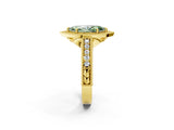 Yellow gold Fancy Green Marquise  Cut Halo Diamond Ring with Pavé Band and Four-Prong Setting_87