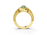Yellow gold Fancy Green Marquise  Cut Halo Diamond Ring with Pavé Band and Four-Prong Setting_88