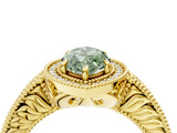 Yellow gold Fancy Green Marquise  Cut Halo Diamond Ring with Pavé Band and Four-Prong Setting_89
