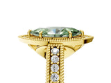 Yellow gold Fancy Green Marquise  Cut Halo Diamond Ring with Pavé Band and Four-Prong Setting_90