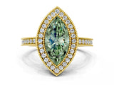 Yellow gold Fancy Green Marquise  Cut Halo Diamond Ring with Pavé Band and Milgrain Prong Setting_32