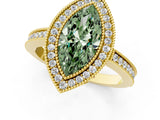 Yellow gold Fancy Green Marquise  Cut Halo Diamond Ring with Pavé Band and Milgrain Prong Setting_33