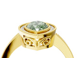 Yellow gold Fancy Green Marquise  Cut Halo Diamond Ring with Pavé Band and Milgrain Prong Setting_36