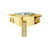 Yellow gold Fancy Green Marquise  Cut Halo Diamond Ring with Pavé Band and Milgrain Prong Setting_37
