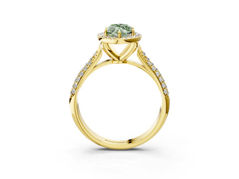 Yellow gold Fancy Green Marquise Cut Halo Diamond Ring with Pavé Band_3