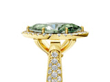 Yellow gold Fancy Green Marquise Cut Halo Diamond Ring with Pavé Band_5