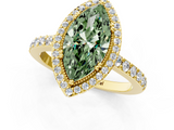 Yellow gold Fancy Green Marquise  Cut Halo Diamond Ring with Pave Band and Four-Prong Setting_60
