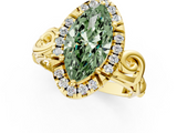 Yellow gold Fancy Green Marquise  Cut Halo Diamond Ring with Scrollwork Band and Four-Prong Setting_102