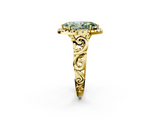 Yellow gold Fancy Green Marquise  Cut Halo Diamond Ring with Scrollwork Band and Four-Prong Setting_103