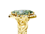 Yellow gold Fancy Green Marquise  Cut Halo Diamond Ring with Scrollwork Band and Four-Prong Setting_106