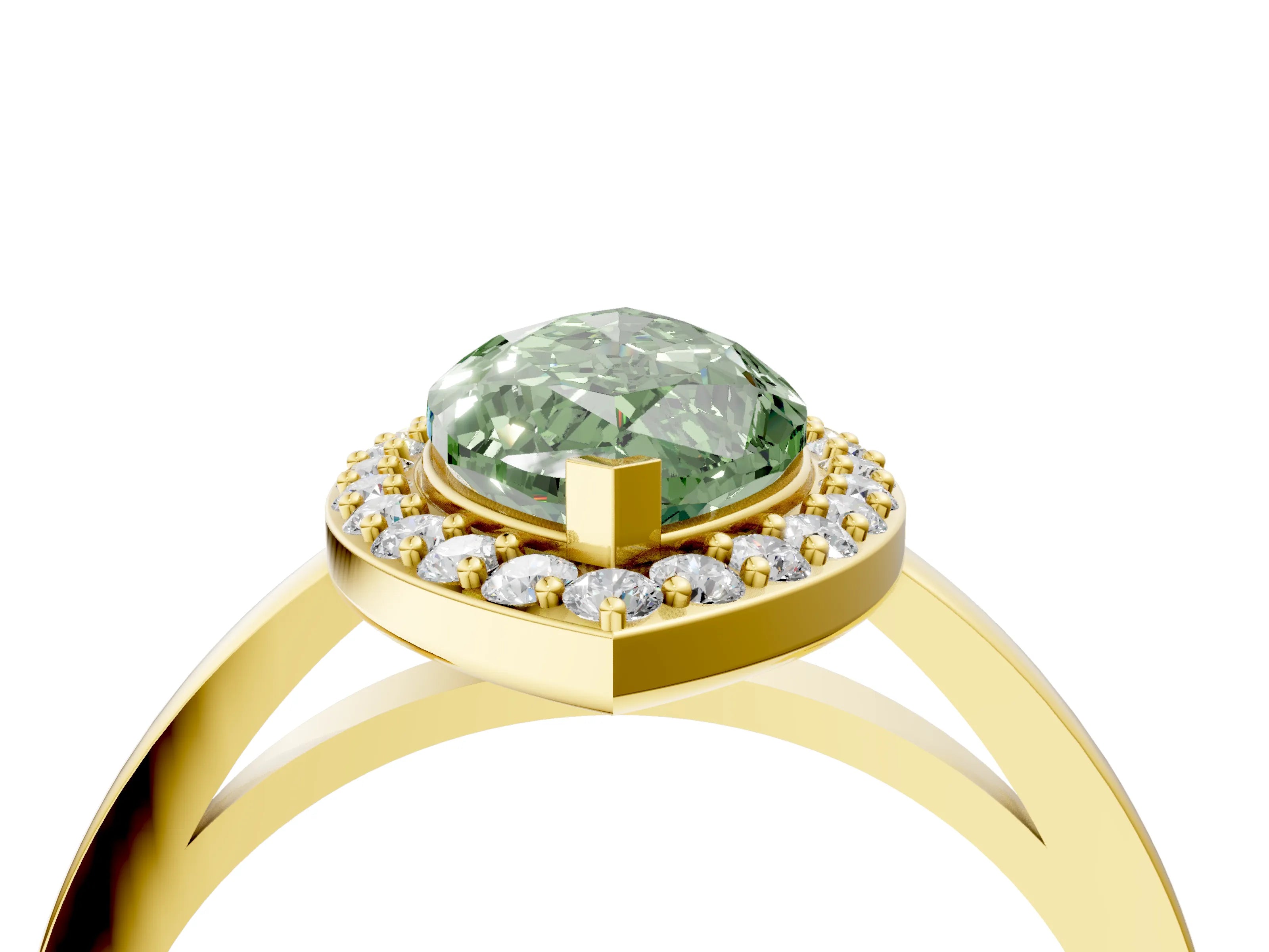 Yellow gold Fancy Green Marquise Cut Halo Diamond Ring with Solitaire Band and Prong Setting_4