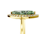 Yellow gold Fancy Green Marquise Cut Halo Diamond Ring with Solitaire Band and Prong Setting_5