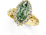 Yellow gold Fancy Green Marquise Cut Halo Diamond Solitaire with Filigree Band and Four-Prong Setting_1