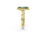 Yellow gold Fancy Green Marquise Cut Halo Diamond Solitaire with Filigree Band and Four-Prong Setting_2