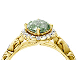 Yellow gold Fancy Green Marquise Cut Halo Diamond Solitaire with Filigree Band and Four-Prong Setting_4