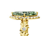 Yellow gold Fancy Green Marquise Cut Halo Diamond Solitaire with Filigree Band and Four-Prong Setting_5