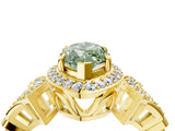 Yellow gold Fancy Green Marquise Cut Halo Diamond Split Shank Engagement Ring with Four-Prong Setting_4