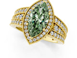 Yellow gold Fancy Green Marquise Cut Halo Diamond Split Shank Ring with Prong Setting_1