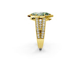 Yellow gold Fancy Green Marquise Cut Halo Diamond Split Shank Ring with Prong Setting_2