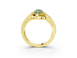 Yellow gold Fancy Green Marquise Cut Halo Diamond Split Shank Ring with Prong Setting_3