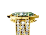 Yellow gold Fancy Green Marquise Cut Halo Diamond Split Shank Ring with Prong Setting_5