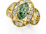 Yellow gold Fancy Green Marquise Cut Halo Milgrain Diamond Engagement Ring with Leaf Band and Four-Prong Setting_1