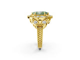 Yellow gold Fancy Green Marquise Cut Halo Milgrain Diamond Engagement Ring with Leaf Band and Four-Prong Setting_2